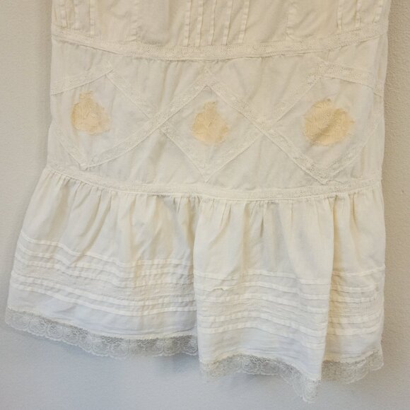 Vtg 90s Baby Doll Mini Tank Dress Lace Pleats Embroidered Women P/S Y2K Wimsy - Picture 6 of 13